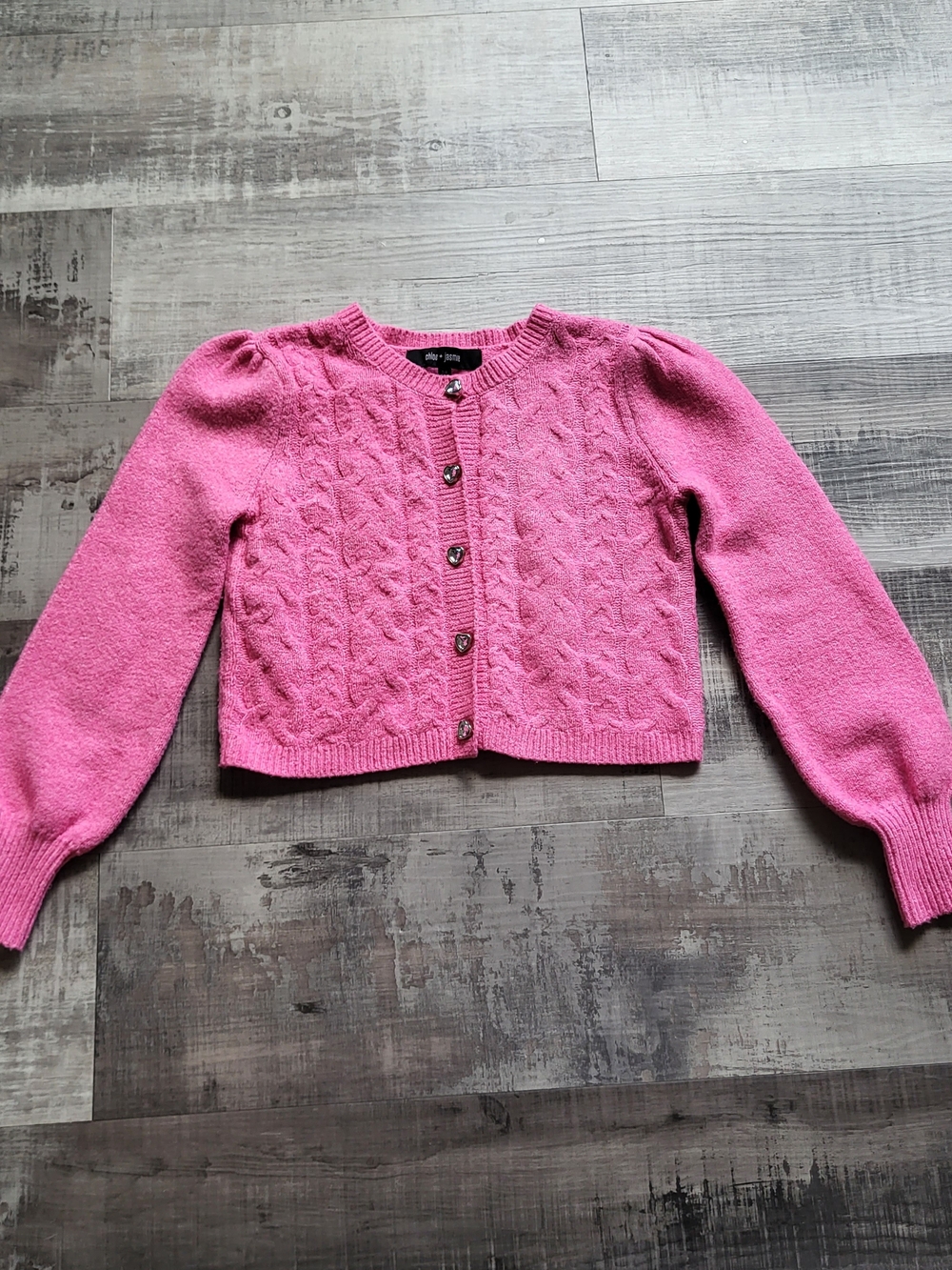 Chloe & Jasmine Girls Size 7-8 Pink Cardigan Sweater Heart Buttons Jeweled